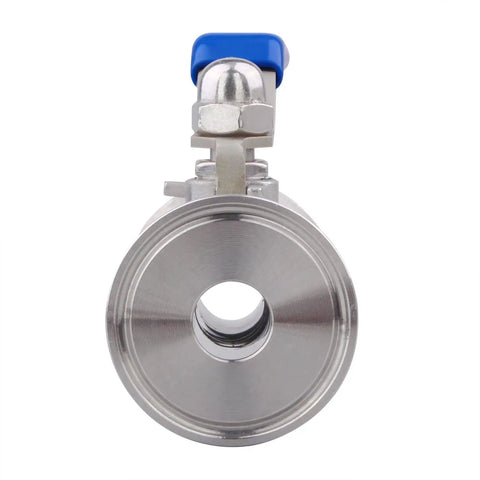 Front view of 1.5 Inch Tri Clamp Ball Valve Stainless Steel 304 PTFE Lined Sanitary Clamp Flow Control For Three Quarter Inch Tube