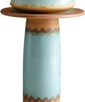 Killer Vintage Ceramic Pedestal Sink Slick Blue Hand Carved Washbasin with a round top and textured glaze finish.