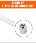 Close-up of one socket from the 11 Piece E Torx Socket Set External Star Sockets E4 Through E20 With Rail For Easy Storage.