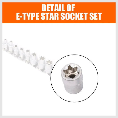 Close-up of one socket from the 11 Piece E Torx Socket Set External Star Sockets E4 Through E20 With Rail For Easy Storage.