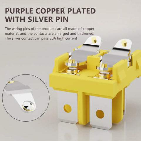Heavy Duty 30A IP65 Waterproof Toggle Rocker Switch 12-24V LED On Off DPST Snap-In Mount showing purple copper plated silver pin