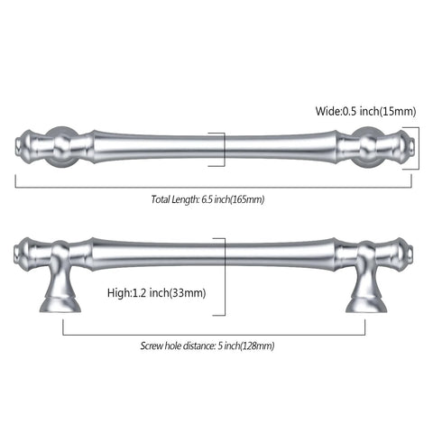 Diagram of 10 Pack 5 Inch Polished Chrome Kitchen Cabinet Handles and Drawer Pulls Set showing dimensions and polished finish.