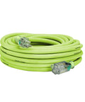 Pro Grade 50 Ft Heavy Duty Extension Cord 10/3 AWG SJTW Lighted Plug coiled green cord with clear plug ends