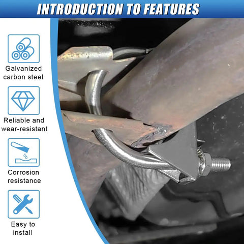 3 Inch U Bolt Exhaust Clamp for Pipes Heavy Duty Saddle Style Muffler Hanger in use, showing galvanized iron material.