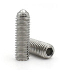Heavy Duty Ball Drive Spring Plungers and Hex Socket Set Screws Made from Rugged Carbon Steel and Stainless Steel with Rock Solid Grip Top Shelf Metric Threads Pack of Five Quick Swap in polished stainless steel.