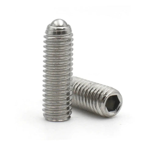 Heavy Duty Ball Drive Spring Plungers and Hex Socket Set Screws Made from Rugged Carbon Steel and Stainless Steel with Rock Solid Grip Top Shelf Metric Threads Pack of Five Quick Swap in polished stainless steel.