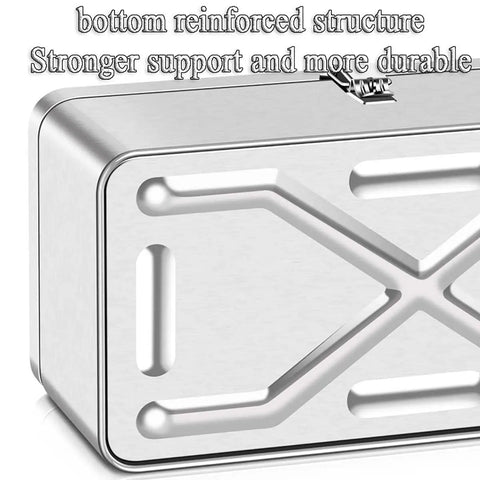 Bottom view of Beefy Stainless Steel Toolbox With Dual Lock Portable Tool Storage Organizer showing reinforced structure