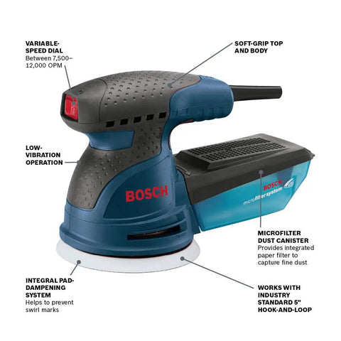 Palm Sander Kit With Dust Collector And Soft Carrying Bag 2.5 Amp 5 Inch Corded Variable Speed Random Orbital Sander Polisher