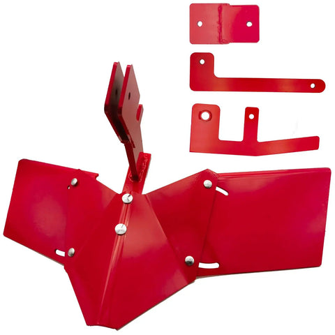 Red Rear Tine Furrower Kit for Tillers with adjustable wing, Model 15683, includes brackets, compatible with Earthquake rototillers.