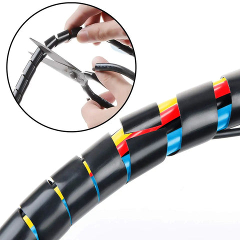 Cutting 50 Ft Spiral Cable Wrap For Quarter Inch Wires Black Durable Cable Sleeve That Keeps Cords Neat And Tidy Wrapping Range Four To Fifty Mm