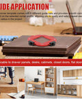 Pro Grade Aluminum Router Corner Radius Template Set With Eight Radius Sizes R10 To R50 for woodworking on a stack of boards.