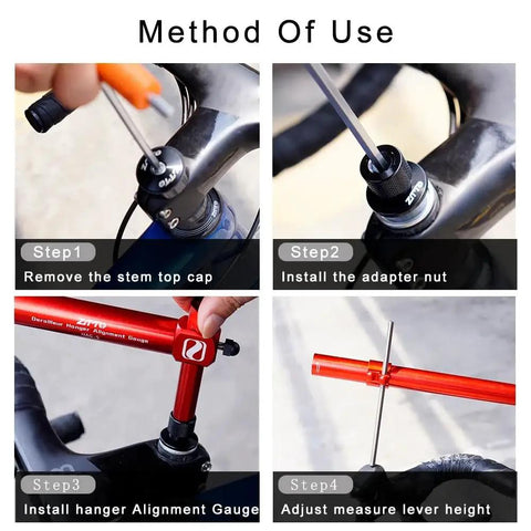 Road Bike Shifter Angle Measure Tool Adapter For Precise Derailleur Alignment Method of Use Steps 1-4