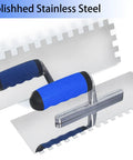 Pro Grade Tile Trowel Kit With Stainless Steel Square Notched Trowels 3 Piece Set Plus Margin Trowel For Wall And Floor Tile Installation Ergonomic Handles Aluminum Shank No Rivets Durable Masonry Tools