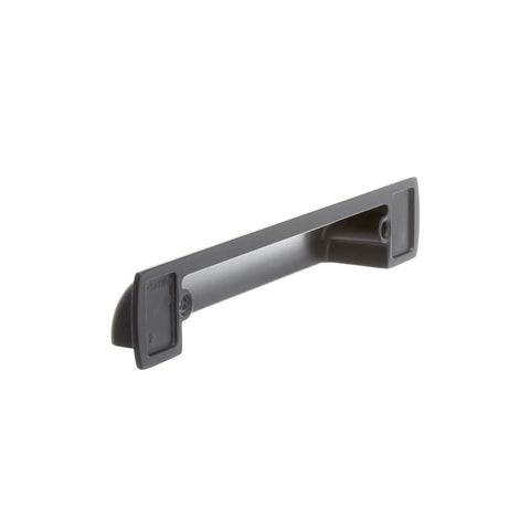 Rochdale Matte Black Cup Pull 3-3/4 Inch Center To Center Pack Of 10 Durable Zinc Cabinet Drawer Pulls side view with mounting hardware