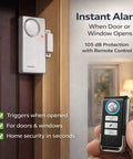 Door Alarm System With Remote, Wireless Door Bell Chimes, magnetic security sensor on door with remote control for activation.