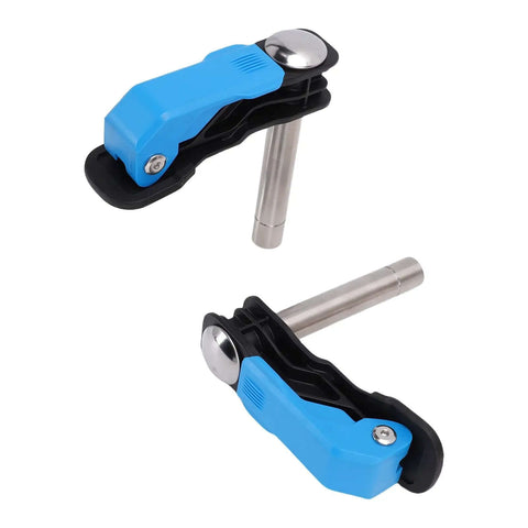 20mm Bench Dog Clamp with Arrow Storage Case for woodworking, stainless steel shaft, blue plastic handle, pair of tools