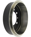 Brake drum, Centric C-Tek; side view, metallic silver with black inner hub and bolt holes