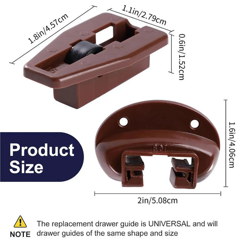 Five Piece Drawer Slides With Metal Backing And Screws, Center Mount Track Guides and Glides, detailed size measurements