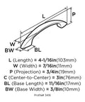 Diagram of Polished Chrome Cabinet Pull 3 Inch Center To Center Contemporary Drawer Handle with dimensions labeled for reference.