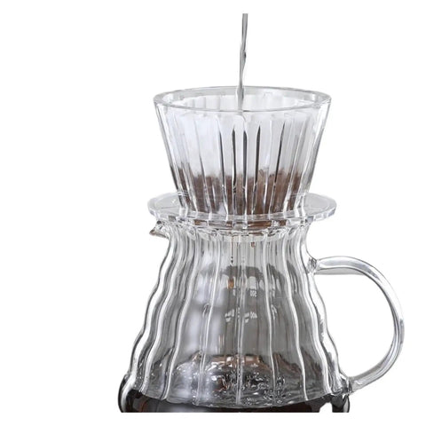 Straight Fire Premium Glass Pour Over Coffee Dripper Boasts Crystal Eye Viewing Window, pouring hot water over coffee grounds.