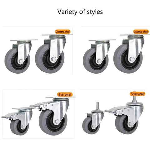 Heavy Duty Swivel Caster Wheels With Conductive Rubber Treads For Ultra Quiet Rolling And Anti Static Safety, variety of styles shown.