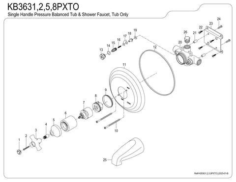 Exploded diagram of Vintage Single Handle Tub Faucet With Pressure Balanced Technology In Oil Rubbed Bronze Finish parts.