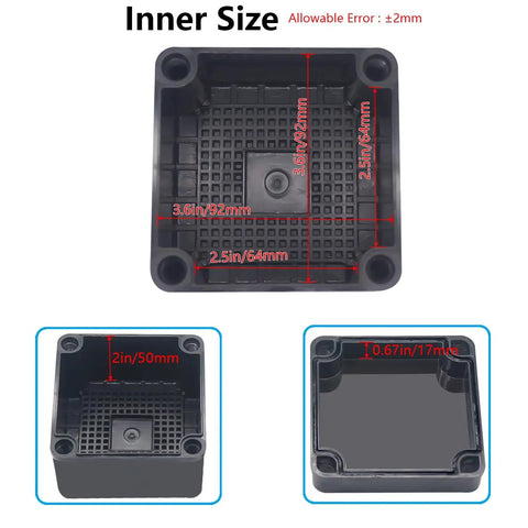 Tough As Nails IP67 Waterproof ABS Junction Box Heavy Duty Electrical Enclosure dimensions inner size display for outdoor use.