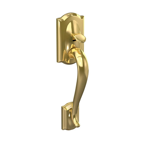 Camelot Lower Half Handleset With Accent Lever And Interior Trim In Bright Brass Left Hand Door Fits 1 3 8 Inch Doors Slick Easy Install With Phillips Screwdriver Ideal Front Entry Upgrade