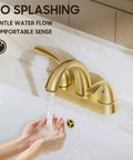 Brushed Gold 4 Inch Centerset Bathroom Faucet With Two Handles, Fits 2 Or 3 Hole Mount, Includes Copper Pop Up Drain, BF008-5-BG