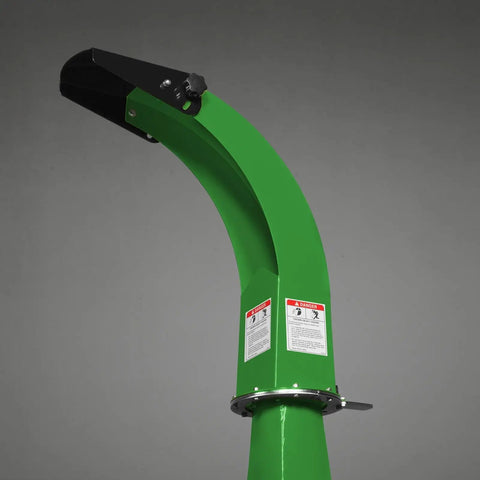 Green discharge chute of 4 Inch PTO Powered 3 Point Wood Chipper Shredder Mulcher Attachment For Tractors Up To 45HP With PTO Shaft Included BX42S