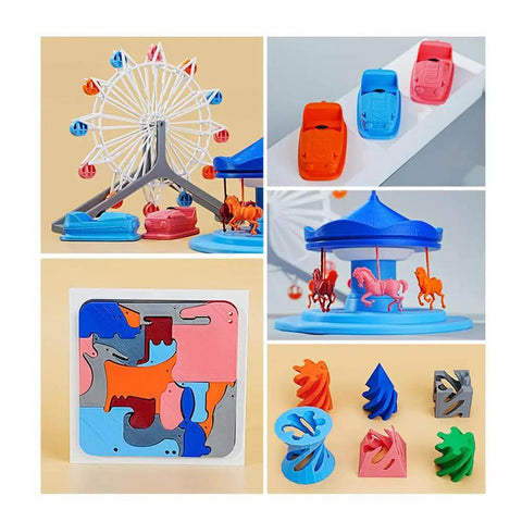 Colorful 3D printed miniatures made from RFID Smart Hyper PLA Filament 1.75mm 1Kg Spool For 3D Printing with ferris wheel and carousel