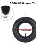 3.50/4.00-6 inner tube with TR13 valve, showing 6-inch hub diameter and 3.5-4 inch width