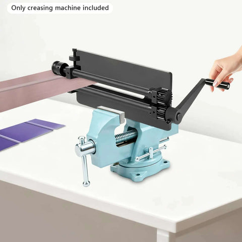 Gear Driven Bead Roller Machine for Sheet Metal, 12 Inch Throat Depth, manual crank operation on desk, black finish, close-up