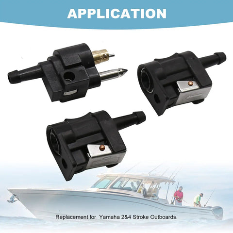 Six Millimeter Marine Fuel Line Connector Kit For Dockside Boat Lines With Male And Female Fittings Fits One Quarter Inch Hose Built For Outboard Motors And Fuel Tanks Three Piece Set on display