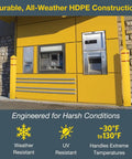 Heavy Duty Bollard Covers For Four Inch Outdoor Poles Fifty Six Inch Tall Post Sleeves Weather Tight Hdpe in yellow at a kiosk.
