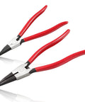 Heavy Duty Lock Ring Pliers Set 2 Piece Flat Snap Ring Pliers For Circlip Rings Reverse Retaining Ring Pliers visible with red handles