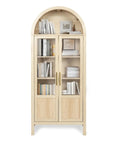 Arched Storage Cabinet With 2 Doors And 5 Tier Shelves 71 Inch Tall Wooden Pantry Organizer For Kitchen Dining Room Living Room And Bathroom Natural Wood Color With Clear Door Panels