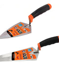 2 Pack 6 Inch Concrete Trowel Set With Pointing And Gauging Trowels Carbon Steel Masonry Hand Tools Soft Grip Handles on display