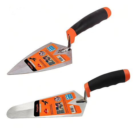 2 Pack 6 Inch Concrete Trowel Set With Pointing And Gauging Trowels Carbon Steel Masonry Hand Tools Soft Grip Handles on display