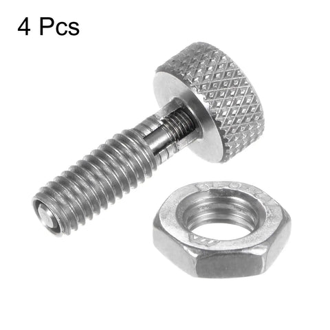 Pro Grade Stainless Steel Spring Plunger M6x1 Thread Retractable Fastener 3mm Ball Pin Set with nut and knurled head, 4 pcs.