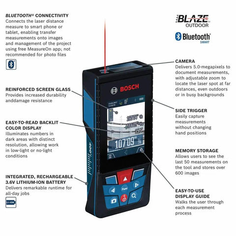Beast Of A Blaze Outdoor Connected Laser Measure With 400 Ft Range, 5 MP Digital Viewfinder, Backlit Color Display, details and features
