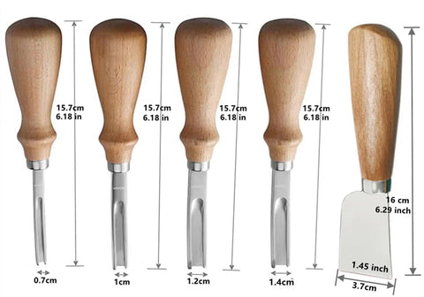Pro Grade Leather Edge Skiving Beveler Set With Wooden Handle, 4mm to 10mm Blades, Durable Steel, French Style Beveler