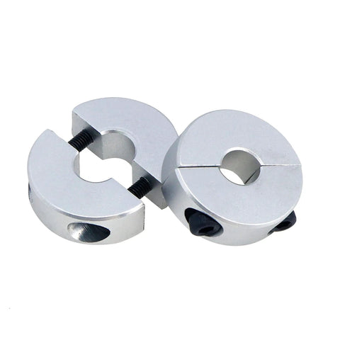 Two Piece Clamp On Shaft Collars, Five Sixteenth Inch Bore, One Inch Outer Diameter, Five Sixteenth Inch Thick, Aluminum Alloy