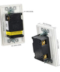 Back view of GFCI Weather-Resistant 20A 125V Outlet showing dimensions and wiring details, includes screws and wall plates, 10 pack.