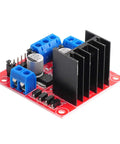 Beefy Dual H-Bridge Motor Drive Controller Board For Arduino ESP32 ESP8266 with black heatsink and blue connectors
