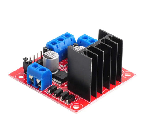 Beefy Dual H-Bridge Motor Drive Controller Board For Arduino ESP32 ESP8266 with black heatsink and blue connectors