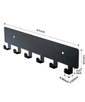 Wall Mounted Key Rack With Six Heavy Duty Hooks For Hallway Or Entryway Self Adhesive Metal Key Holder In Matte Black