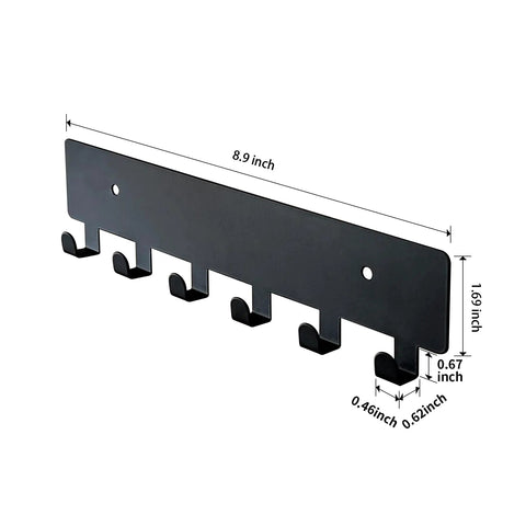 Wall Mounted Key Rack With Six Heavy Duty Hooks For Hallway Or Entryway Self Adhesive Metal Key Holder In Matte Black