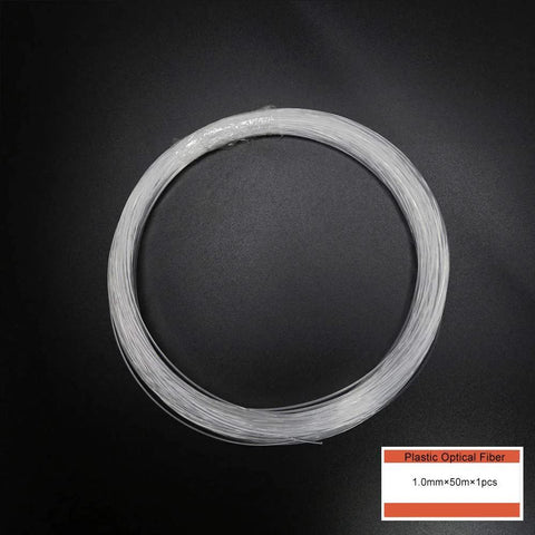 Coiled PMMA plastic end-glow fiber optic cable, 1.0 mm diameter, 50 m length, clear