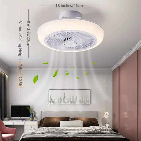 Cool White 17 Inch LED Ceiling Fan With Lights, 3 Color Temperatures, 10 Levels of Dimming, modern build in bedroom